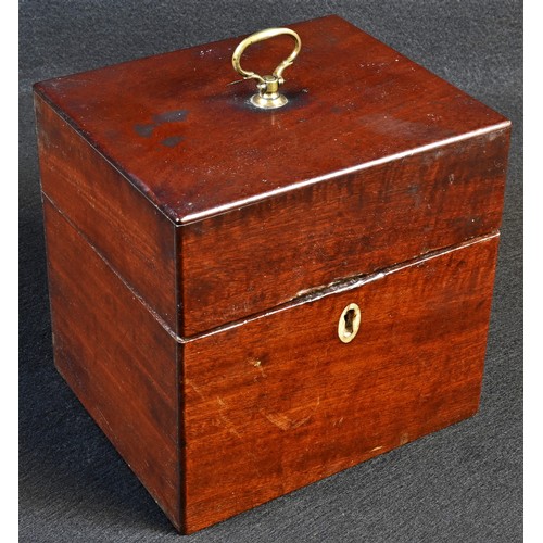 5125 - A George III mahogany rectangular apothecary box, hinged cover enclosing an arrangement of chemist's... 