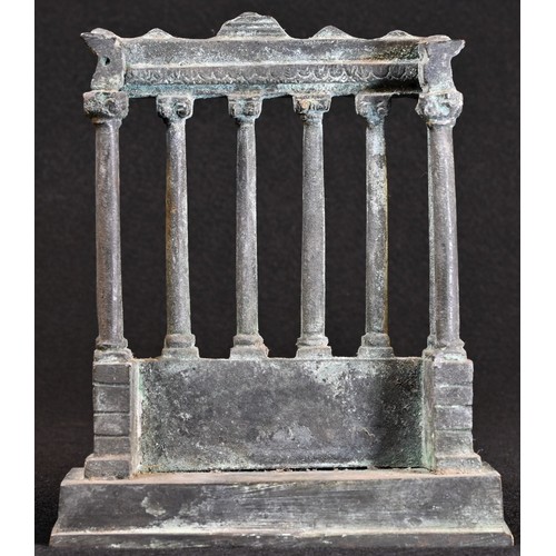 5148 - A Grand Tour verdigris patinated bronze model, of the Temple of Saturn, The Forum, Rome, 13cm high, ... 