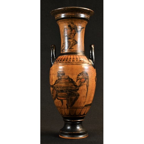 5146 - A Grand Tour type loutrophorus vase, after the ancient Greek and painted in the Attic manner, 30.5cm... 