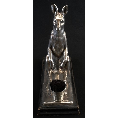 5392 - An unusual silvered metal novelty combination inkwell and pen wipe, as an Australian kangaroo, hinge... 