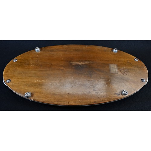 5332 - An early 20th century E.P.N.S drinks waiter's tray, walnut base, 49.5cm wide, c.1925