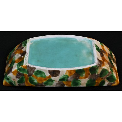 5386 - An unusual Chinese egg and spinach rounded rectangular tray, typically glazed, turquoise-green base,... 