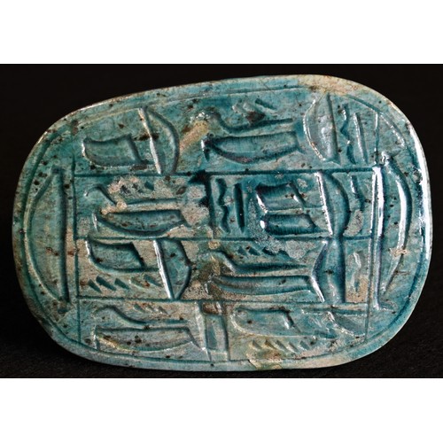 5364 - An Egyptian Grand Tour turquoise faience model, of a scarab beetle, 9cm long