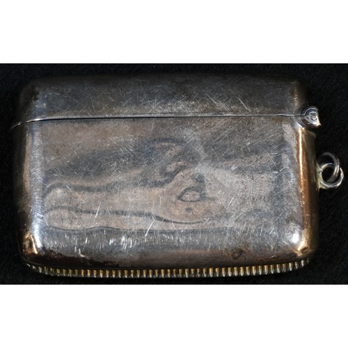 5363 - An Edwardian silver double-size rounded rectangular vesta case, hinged cover, striker to base, 6cm w... 