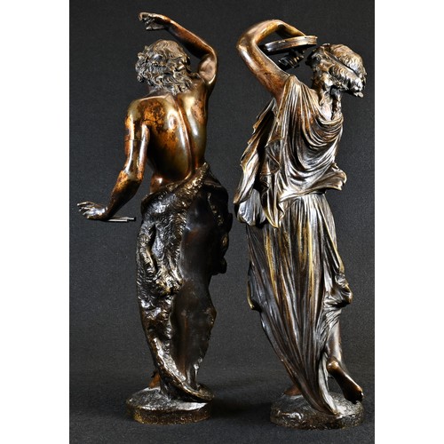 5426 - French School (19th century), a pair of brown patinated bronzes, Revelling Baccantes, foundry signat... 