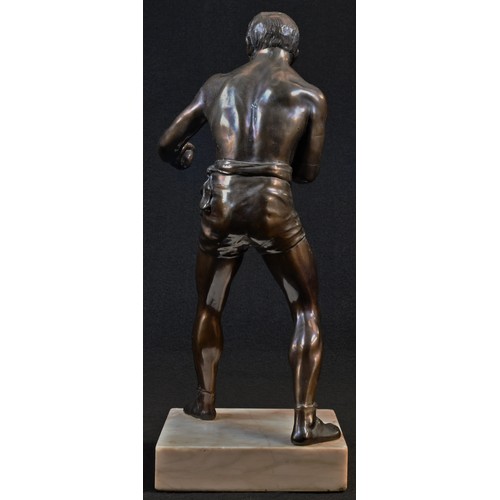 5404 - Boxing - an Art Deco period patinated spelter figure, of a pugilist, square marble base, 26.5cm high