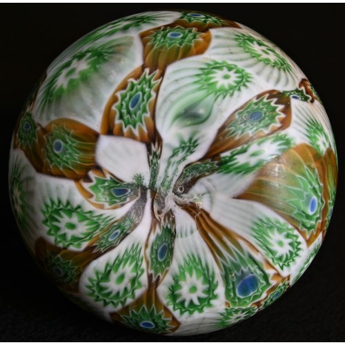 5258 - A small Italian Millefiori glass amphora-shaped vase, probably Frattelli Toso, in tones of green, wh... 