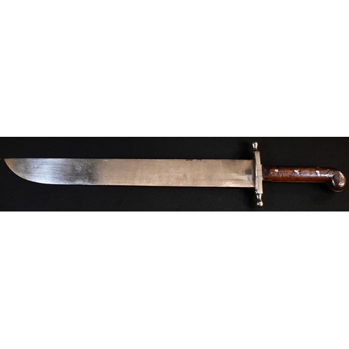 5606 - A 19th century machete or bowie knife, probably Indian, 46cm single-edged fullered blade, the cross-... 