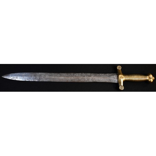 5601 - A 19th century Continental gladius pioneer's sword, 48cm straight double-edged blade, brass hilt wit... 