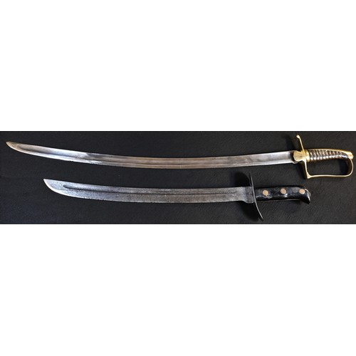 5609 - A 19th century officer's sword, 67.5cm curved single-edged fullered blade, brass stirrup-hilt, ribbe... 