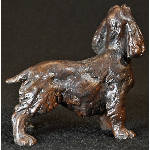 5505 - English School (second-half, 20th century), a brown-patinated bronze, of a spaniel dog, monogrammed ... 