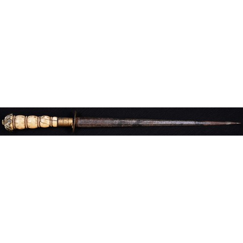 5608 - A 19th century naval Midshipman's dirk, 20cm tapered pointed blade, ribbed handle, 28cm long overall