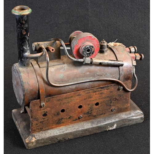 5517 - A scratch-built model stationery engine, copper boiler, horizontal piston, 18.5cm long