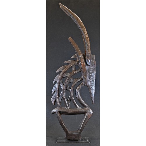 5745 - Tribal Art - a Bamana chi wara antelope headdress, 84.5cm high, Mali, West Africa, collector's displ... 