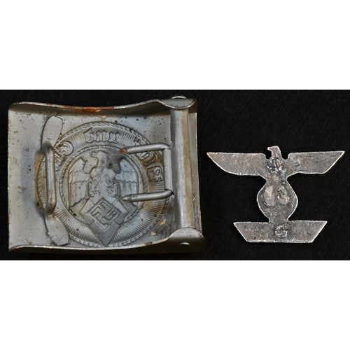 5657 - A Third Reich Nazi German Hitler Youth belt buckle, 6.5cm wide; a 1939 clasp to the Iron Cross (2)