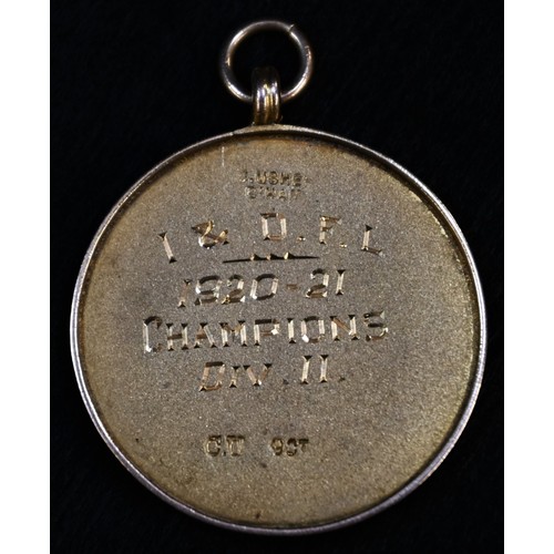 5678 - Football interest - a 9ct gold Champions medal, 1920-21, I & D.F.L, stamped C Usher B'ham, CU 9ct, 5... 