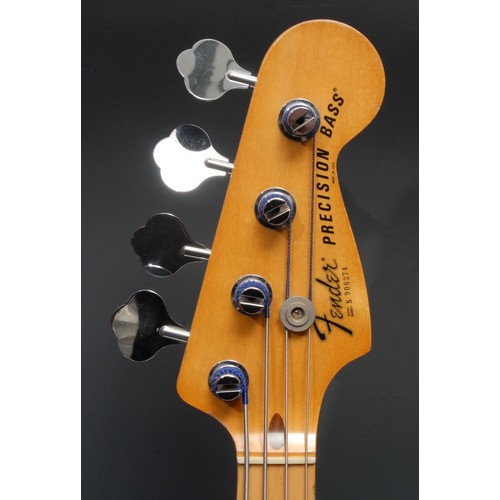 5285H - A Fender Precision electric bass guitar USA, natural wood body, maple neck, black pickguard. Serial ... 