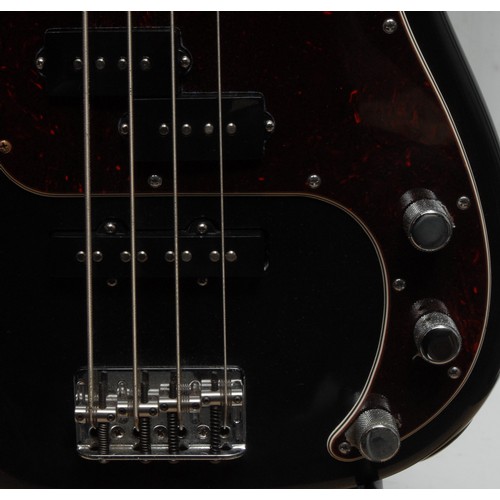 5285I - A Fender Precision electric bass guitar, Corona Ca. USA, black body, maple neck, red tortoishell pic... 