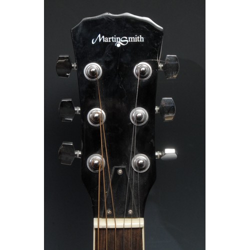 5285A - A Martin Smith six string resonator guitar, black with cream edges, chrome spider cone resonator