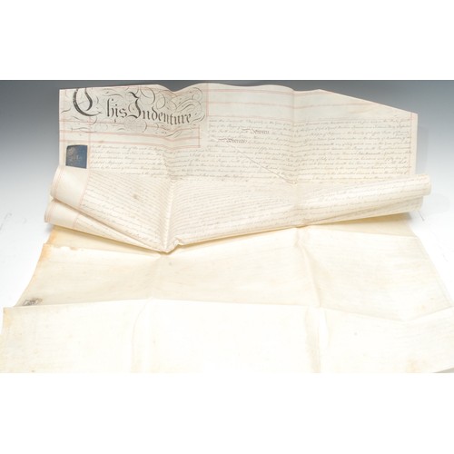 5844 - Local Interest - a bundle of seven vellum indentures, relating to land at Thornhill, near Bamford, H... 