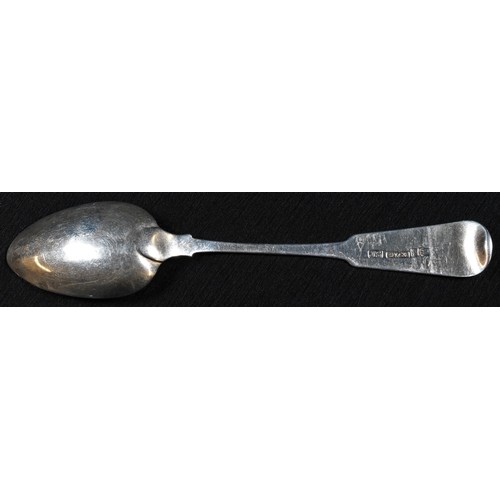 47 - An early 19th century Scottish Provincial silver Fiddle pattern teaspoon, maker JS (possibly John Se... 