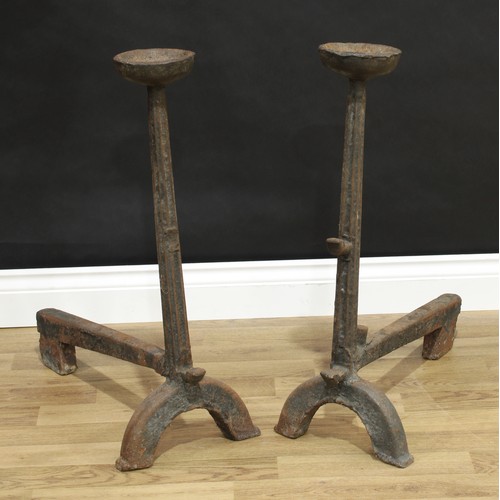 1505 - A pair of 19th century cast iron country house andirons, 70cm high (2)