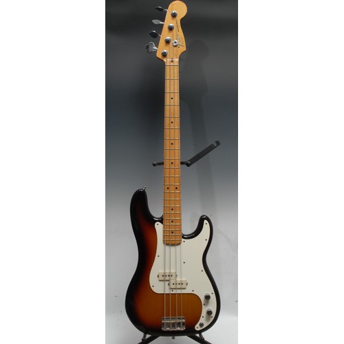 1499 - A Fender Precision electric bass guitar USA, tobacco sunburst, cream scratch plate and pick up, mapl... 