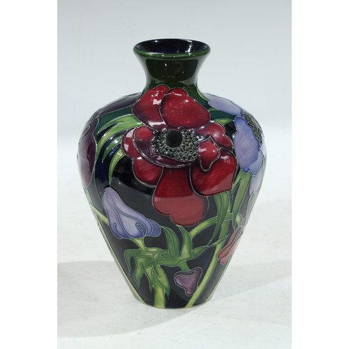 65 - A contemporary Moorcroft inverted baluster shoulder vase, applied with anemones, 19cm, boxed