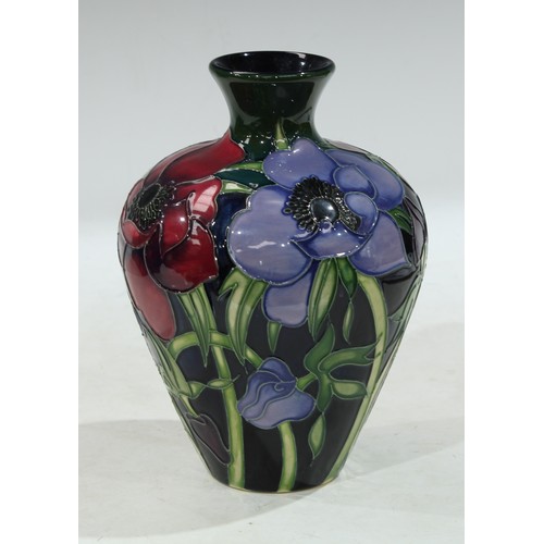 74 - A contemporary Moorcroft inverted baluster shoulder vase, applied with anemones, 19cm, boxed