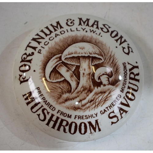 20 - Advertising - a 19th century pot lid, Fortnum & Mason's Mushroom Savoury, transfer printed in sepia ... 