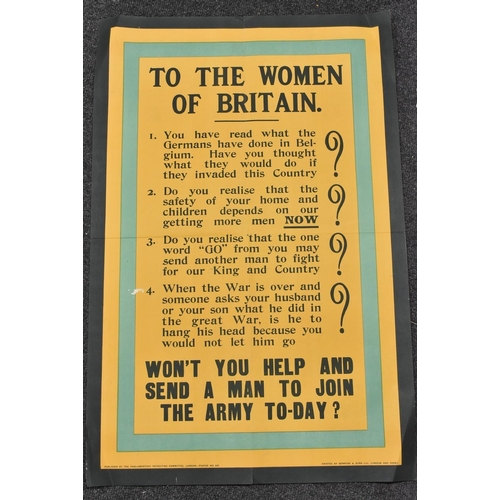 3076 - World War I - Ephemera - a recruiting poster, To the Women of Britain....Won't You Help and Send a M... 