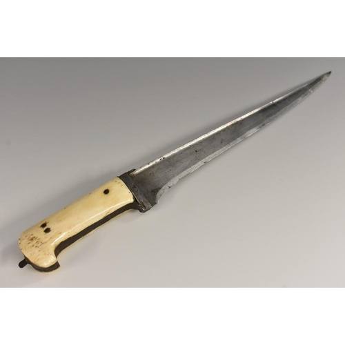 3238 - An Indian pesh kabz, 23.5cm straight tapered blade with broad spine, two-piece bone grip, 34.5cm lon... 