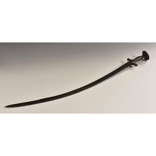 3248 - An Indian tulwar, 68.5cm curved blade, steel hilt with disc pommel, 80cm long, 19th century