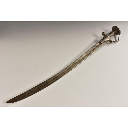 3252 - An Indian tulwar, 72.5cm curved fullered blade, still hilt with knuckle guard and spiked disc pommel... 