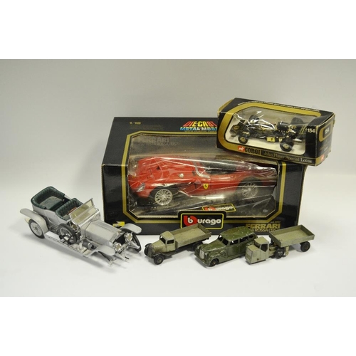 382 - A Corgi John Player Special Lotus 154 boxed; die cast Burago Ferrari 250 Testa Rossa 1957 model boxe... 