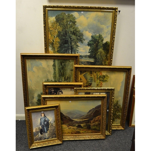 398 - Interior Design - Gilt framed prints, After John Constable The Haywain, others; large decorative fra... 