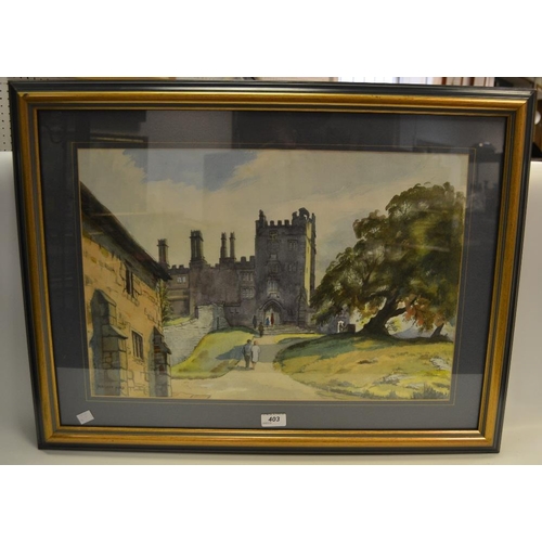 403 - Margaret Hurd (contemporary) Haddon Hall signed, watercolour, 37cm x 55cm