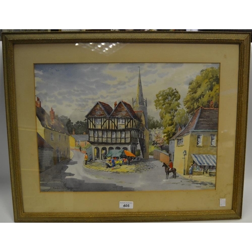 405 - Cecil Hodgkinson Flower stall in the town signed, watercolour