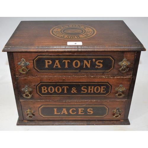 4 - An early 20th century advertising shop counter top chest, Paton's Boots & Shoe Laces, moulded rectan... 