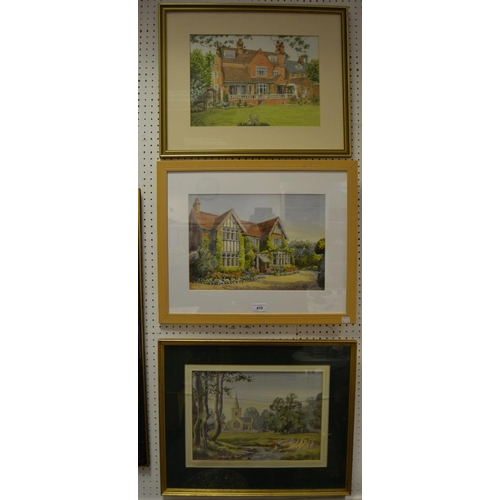 410 - Norah H Payne A pair, Linford Church and Spring Cottage each signed, approx 28cm x 36cm; another, AR... 