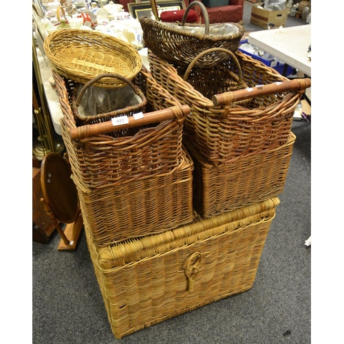 423 - Wicker laundry baskets, carrying baskets;etc