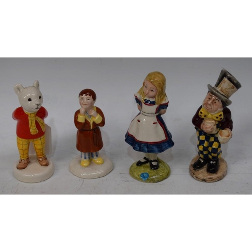 42 - A Beswick Alice in Wonderland series model, Alice; another, Mad Hatter; a Beswick Rupert The Bear; a... 