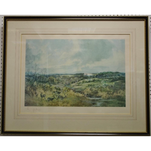 444 - By and After John King New Forest Buckhound deer hunt limited edition No. 79/250, framed