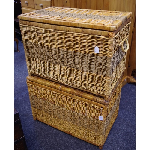 458 - Two wicker and ropework laundry baskets.