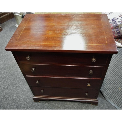 485 - A mahogany four drawer chest of small proportions. 78cm high x 68cm wide x 44.5cm deep.