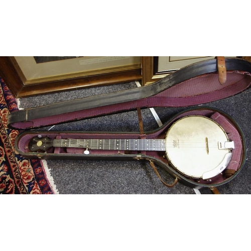 498 - A Cammeyer special 5 string open back remo-fiberskyn banjo, Piccadilly, London 2099, cased