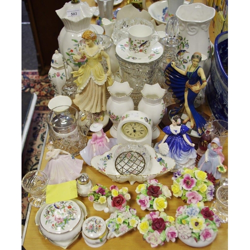 503 - An Aynsley Pembroke pattern vase; others; table lamp; clock; etc; a Royal Doulton figure Wendy, HN21... 