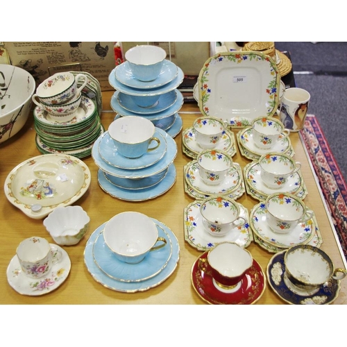 505 - Ceramics - a Shelley six place tea service, pale turquoise and gilt; another similar,  Aynsley; Spod... 