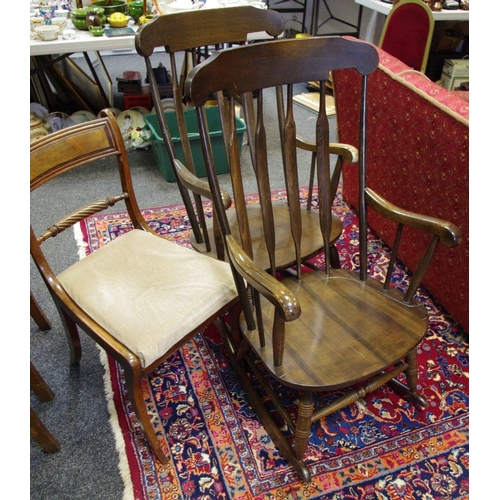 520 - Two modern lath back rocking chairs; a Regency style mahogany dining chair. (3)