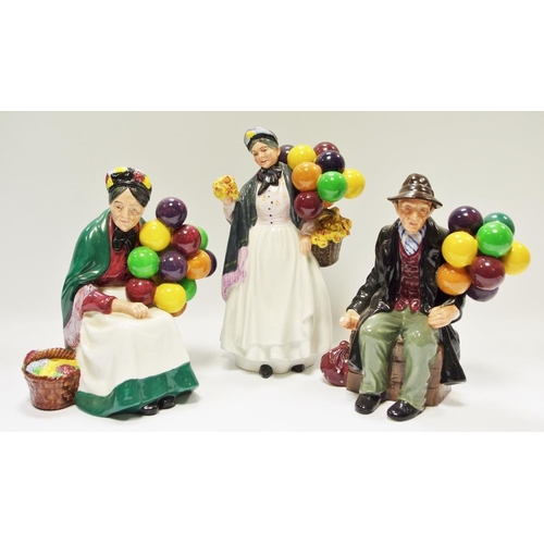 61 - Royal Doulton - The Balloon Man HN1954, The Old Balloon Seller HN1315 & Biddy Penny Farthing HN1843 ... 